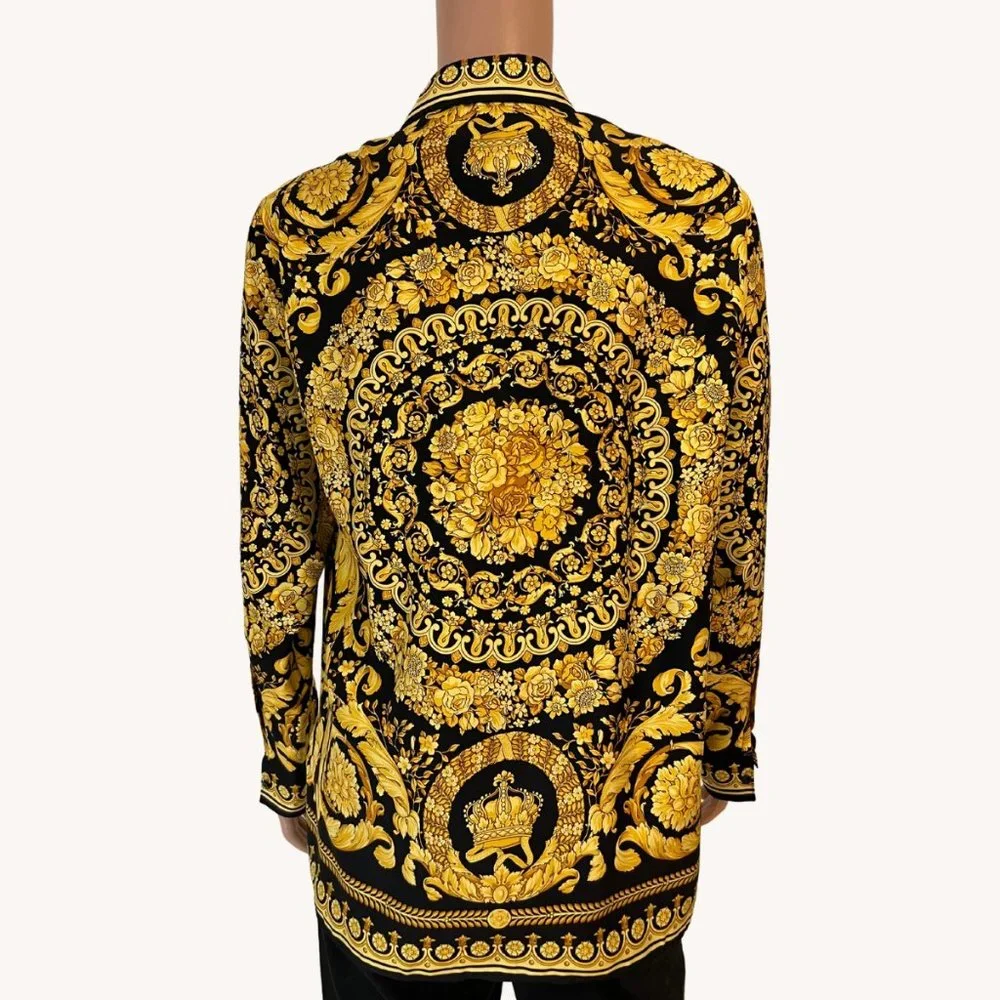 VERSACE BARROCCO SILK TWILL SHIRT IN BLACK + GOLD - Picture 3 of 8